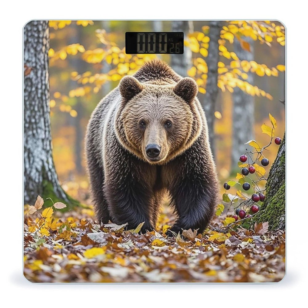 Brown Bear in Autumn Bathroom Scale for Body Weight Bathroom Weighing Scales with Back Lit LED Display Sturdy Tempered Glass Body Weight Bathroom Scale 400lb Weighing