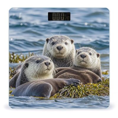 Sea Otter Family Bathroom Scale for Body Weight Bathroom Weighing Scales with Back Lit LED Display Sturdy Tempered Glass Body Weight Bathroom Scale 400lb Weighing