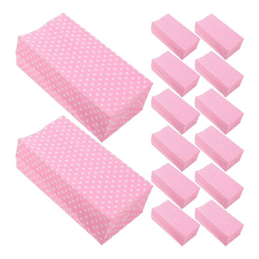 BELLIFFY 50pcs Pink Polka Dot Kraft Paper Candy Bags Small Flat Bottom Bags 9x6x18cm Mini Paper Treat for Party Favors and Candy Storage
