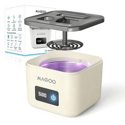 Ultrasonic Retainer Cleaner Machine, Denture Cleaner for Aligners Night Guards Braces Mouth Guards Toothbrush HeadsAll-in-One Dental & Jewelry Cleaner, 45kHz 200ML, Dual Modes