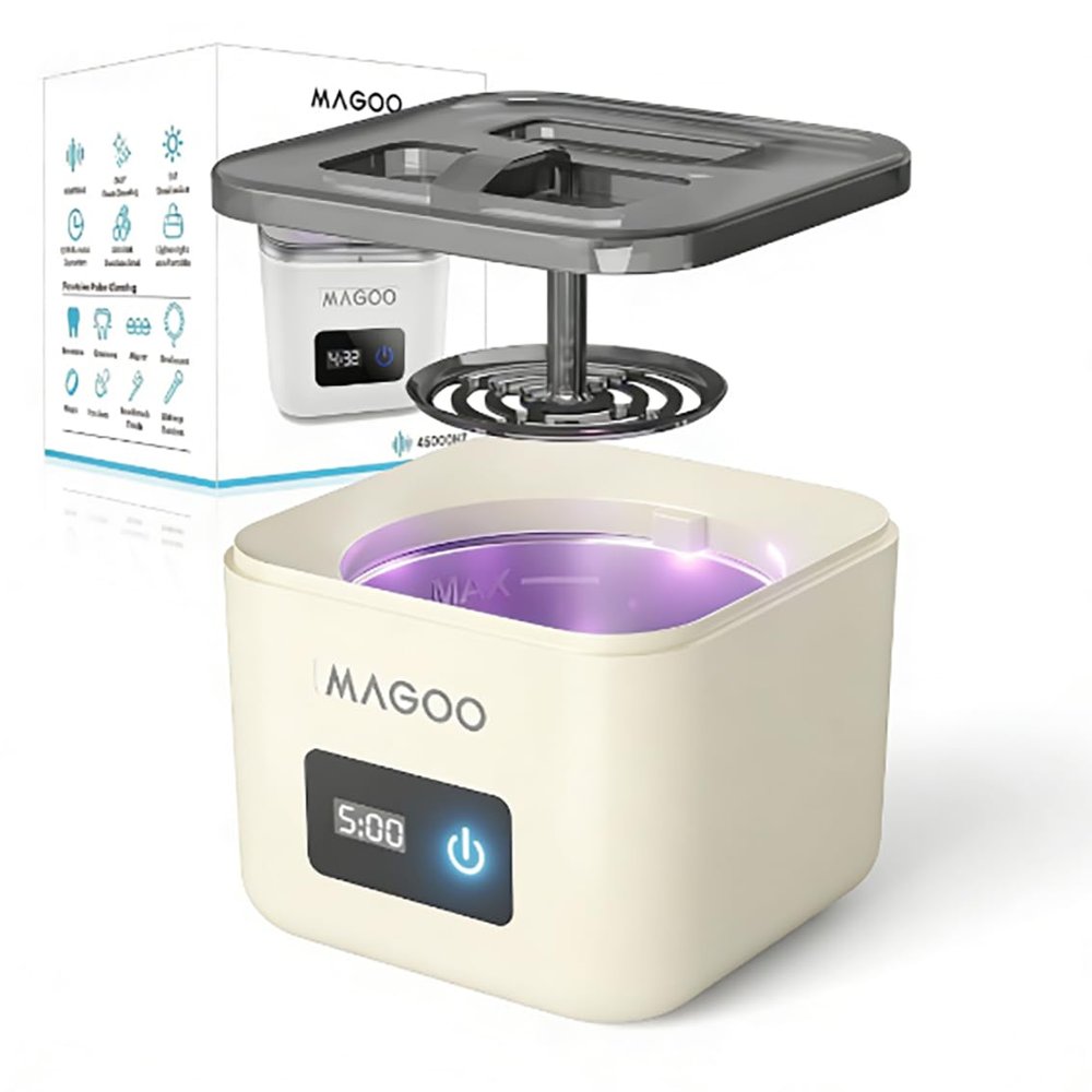 Ultrasonic Retainer Cleaner Machine, Denture Cleaner for Aligners Night Guards Braces Mouth Guards Toothbrush HeadsAll-in-One Dental & Jewelry Cleaner, 45kHz 200ML, Dual Modes