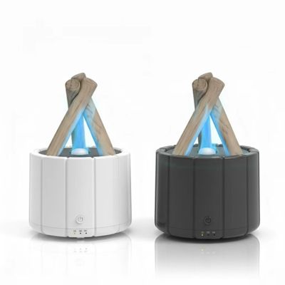 Aesthetic Campfire Essential Oil Diffuser, USB Rechargeable Wood Stack Humidifier with Remote, 7-Color Flame Light, Portable Aroma Diffuser for Home Office Decor, Unique Zen Gift (2, White, Black)