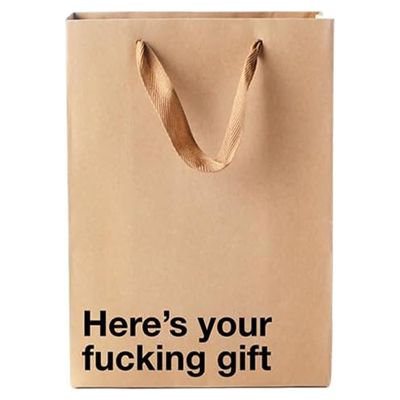 MilkToast Brands Funny Profanity Gift Bag, 11" x 8" x 4" Size, Here's Your Fucking Gift, Reusable Brown Kraft Paper Swear Word Bag for Adult Christmas and White Elephant Exchanges
