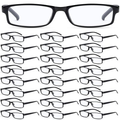 Yexiya 24 Pack 3.25 Reading Glasses Bulk Adjustable Traditional Reading Glasses with Spring Hinge Non-prescription for Men Women, Black Frame