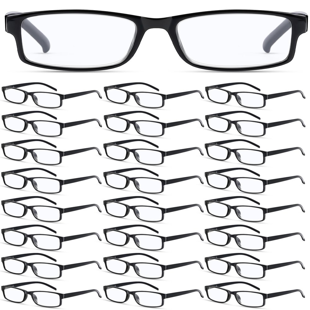 Yexiya 24 Pack 3.25 Reading Glasses Bulk Adjustable Traditional Reading Glasses with Spring Hinge Non-prescription for Men Women, Black Frame