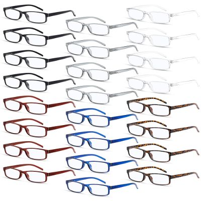 Yexiya 24 Pack 1.25 Reading Glasses Bulk Adjustable Traditional Reading Glasses with Spring Hinge Non-prescription for Men Women, Multicolor
