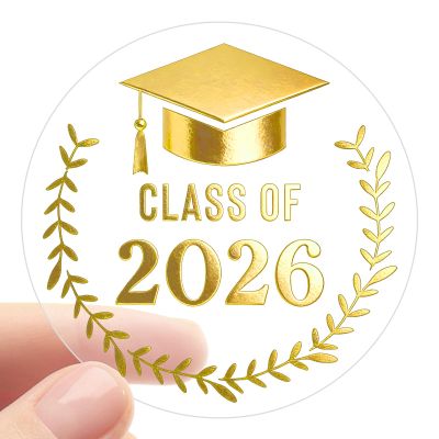 100PCS Class of 2026 Graduation Stickers, Clear Gold Foil Seal Labels for Graduation Invitations 2026, Graduation Announcements, Envelopes, Party Favors, Gift Wrapping & Invitations, 1.6 Inch (Gold)