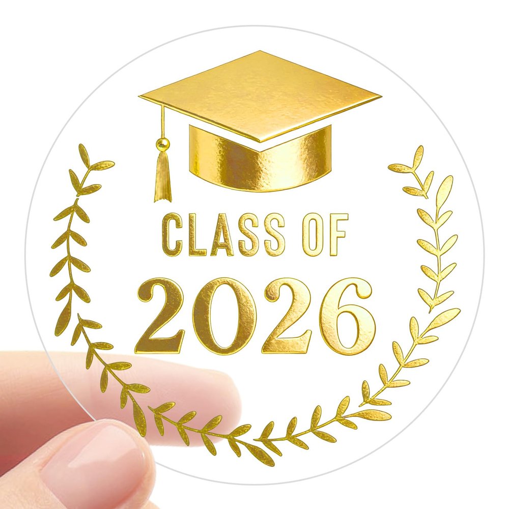 100PCS Class of 2026 Graduation Stickers, Clear Gold Foil Seal Labels for Graduation Invitations 2026, Graduation Announcements, Envelopes, Party Favors, Gift Wrapping & Invitations, 1.6 Inch (Gold)