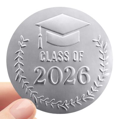 100PCS Class of 2026 Graduation Stickers, Graduation Invitations 2026, Embossed Seal for Party Favor Bags, Dessert Treat Bags, Gift Wrapping, Premium Graduation Party Decorations 1.6 Inch (Silver)