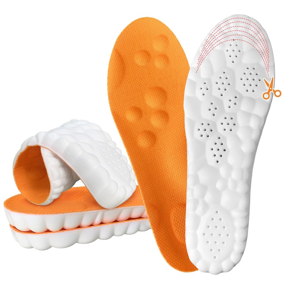 Steppers Insoles for Men & Women, 2026 New 4D Memory Foam Cloud Footstr Insoles, Comfortable & Breathable Massage Shoe Inserts with Arch Support for Foot Pain & Fatigue (Orange, US Men 14-15)
