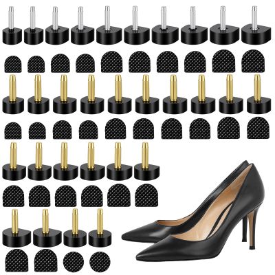15 Pairs High Heel Replacement Tips Kit, U-Shape Metal Core Caps Cover Shoe Protectors with Dowels, Black Heel Repair Kit for Women's Shoes, Anti-Slip Wear-Resistant Sole Cover (Black, 15 Sizes)