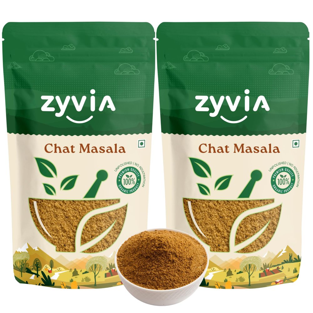 Zyvia Unpolished Chat Masala 100% Organic Spice Blend for Indian Snacks, No Preservatives. (8.8 Ounce (Pack of 2))