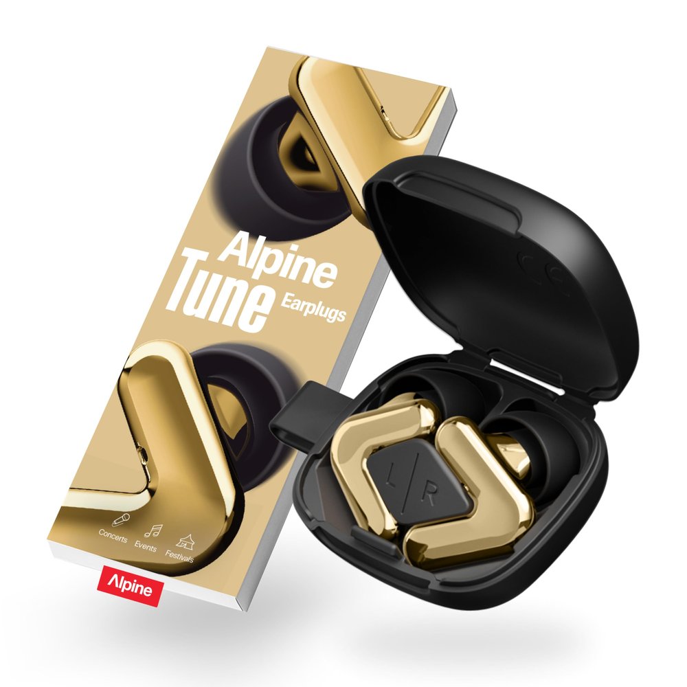 Alpine Tune Earplugs, Concert Ear Plugs for Noise Reduction, High Fidelity Music Quality, 19dB Hearing Protection with Crystal Clear Sound, Incl. 4 Sizes, for Parties, Raves, Festivals & Clubs, Gold