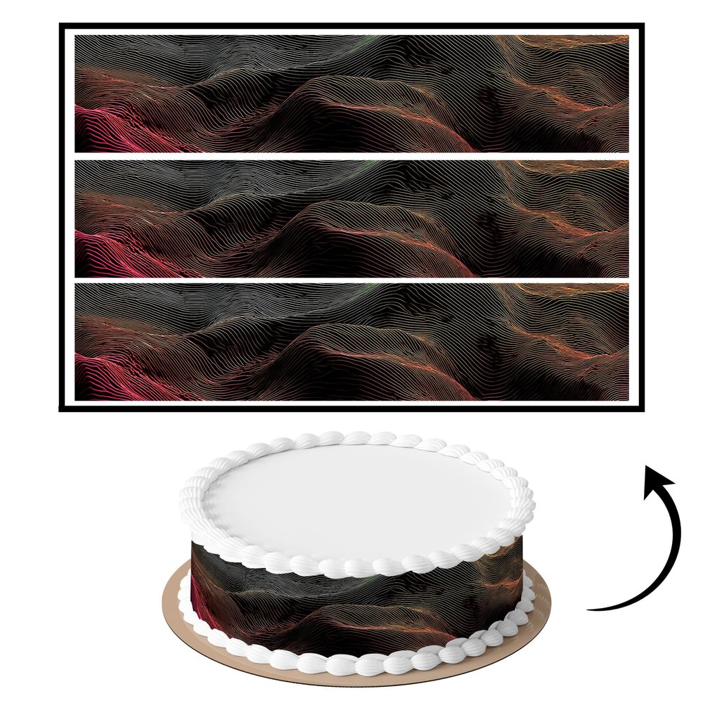 3 pcs Smoky Abstract Waves Cake Strips Edible birthday cake strips, cake side borders, Icing Sheets 2.7X11.8