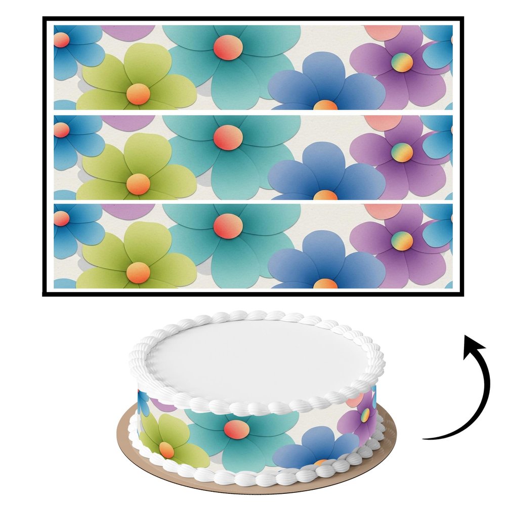3 pcs Modern Floral Shapes Cake Strips Edible birthday cake strips, cake side borders, Icing Sheets 2.7X11.8