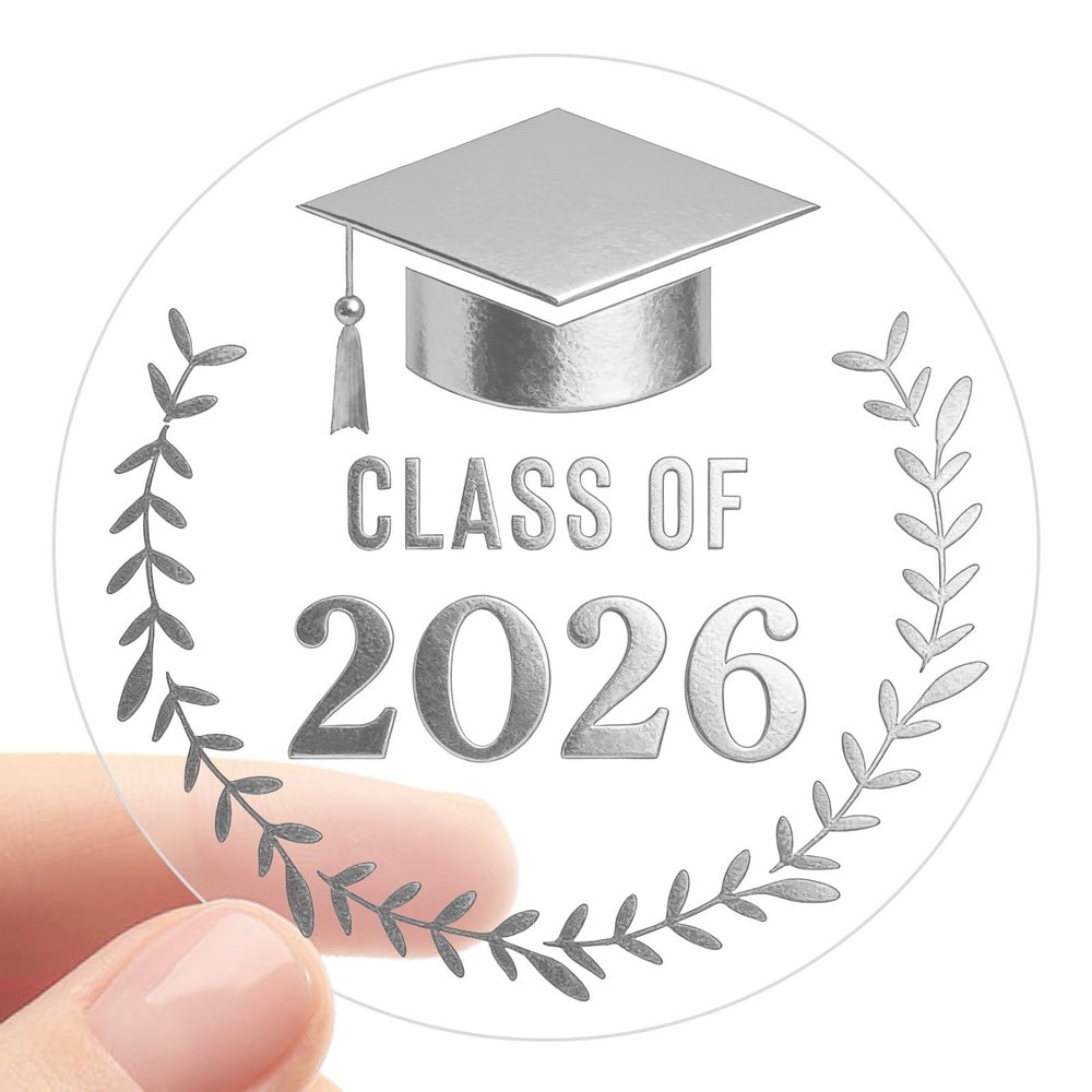 100PCS Class of 2026 Graduation Stickers, Clear Silver Foil Seal Labels for Invitations, Envelopes, Party Favors, Graduation Announcements, 1.6 Inch (Silver)