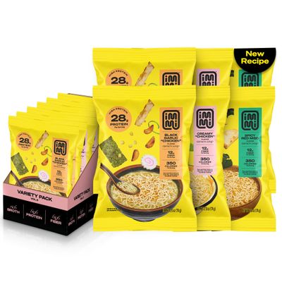 immi Ramen Noodles Variety Pack - Black Garlic "Chicken", Creamy "Chicken", Spicy Red Miso High Protein, Low Carb, Keto & Vegan Instant Ramen Healthy Plant-Based Noodles for Quick Meals and Comfort Food
