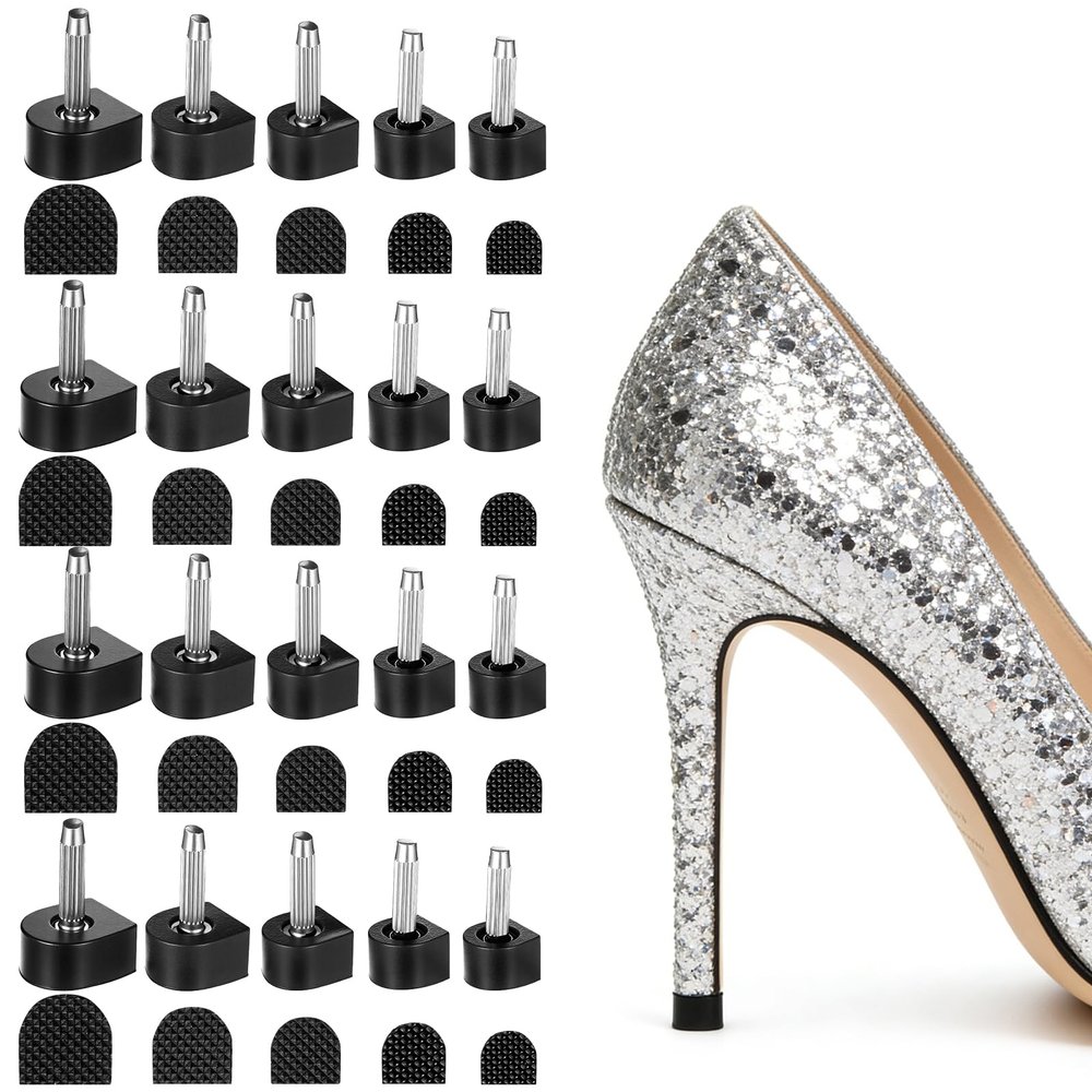 20 Pairs High Heel Replacement Tips 5 Sizes U-Shape Heel Replacement Tips Non-Slip Womens Shoes Tip Repair Kit for Quick DIY Installation Women's Shoes(8/9/10/11/12mm, Black)