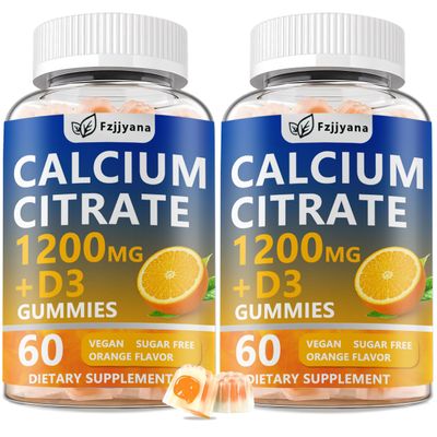 (2 Pack) Calcium Citrate with Vitamin D3 Gummies, 1200 mg Calcium Supplement for Women & Men, Supports Bone, Muscle & Teeth Health, Liquid-Filled Gummies with 5X Faster Absorption, Vegan - 120 Count