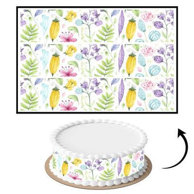 3 pcs Light Botanical Garden Cake Strips Edible birthday cake strips, cake side borders, Icing Sheets 2.7X11.8