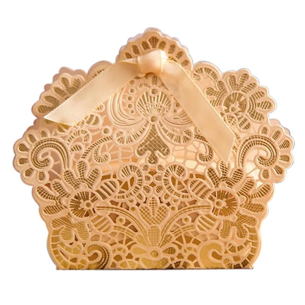 jweemax 25PCS Laser Cut Hollow Paper Candy Box Gift Boxes Lace Candy Boxes for Wedding Party Favor Decoration Wedding Decorations,Khaki