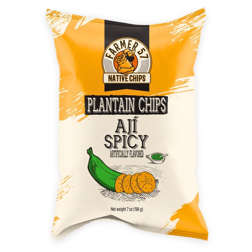 Farmer 57 Native Chips Aji Spicy Plantain Chips 7oz, 1-Pack Kosher & Gluten-Free Healthy Snack for Work, Home & On-the-Go, Kettle-Cooked in Sunflower Oil