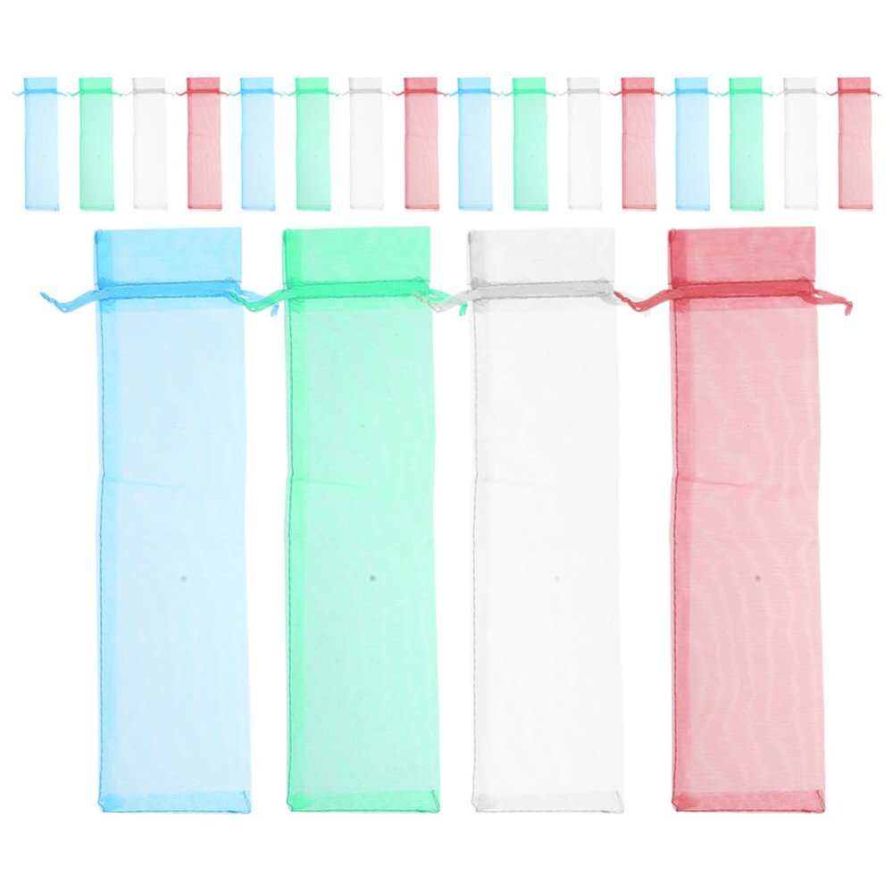 ORFOFE 20pcs Organza Drawstring Bags for Fan Storage, Mesh Pouches with Satin Ribbon, 6x26cm Sheer Wedding Favor Bags in Burgundy, Lake Blue, Grass Green, White Party, Jewelry, Candy