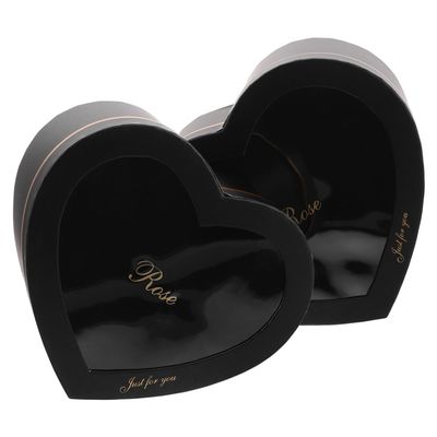 HONMEET Heart Shaped Flower Boxes Set 2pcs with Window and Lid, Valentines Day Treat Box and Small Makeup Storage, Black Paperboard Romantic Packaging for Bridesmaids and Special