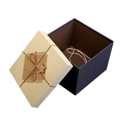 Abaodam Square Birthday Box with Ribbon, Small 19x19x14cm Paperboard Shirt and Scarf Packaging Case, Blue Bottom White Burlap Lid, Present Wrapping for Party and Celebration