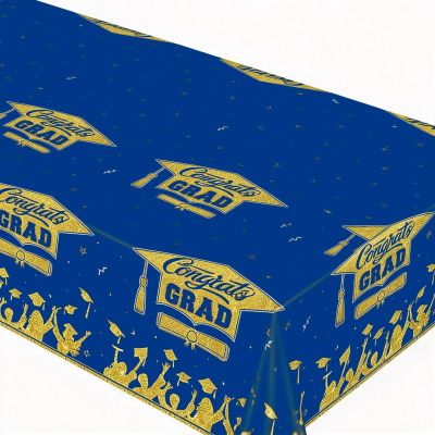 ZRLABL Graduation Season Blue & Gold Tablecloth Congrats Grad Party Decor(Blue&Gold-Tablecloth)