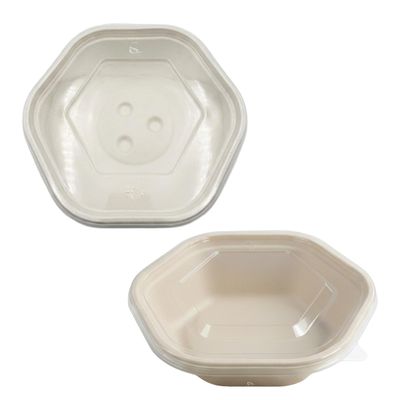 EcoQuality 47oz Hexagon Compostable Bowl with Clear Lid Disposable Fiber Food Bowl for Hot and Cold Meals, Eco Friendly Serving Container for Office, Travel, Catering, Party and Events (100)