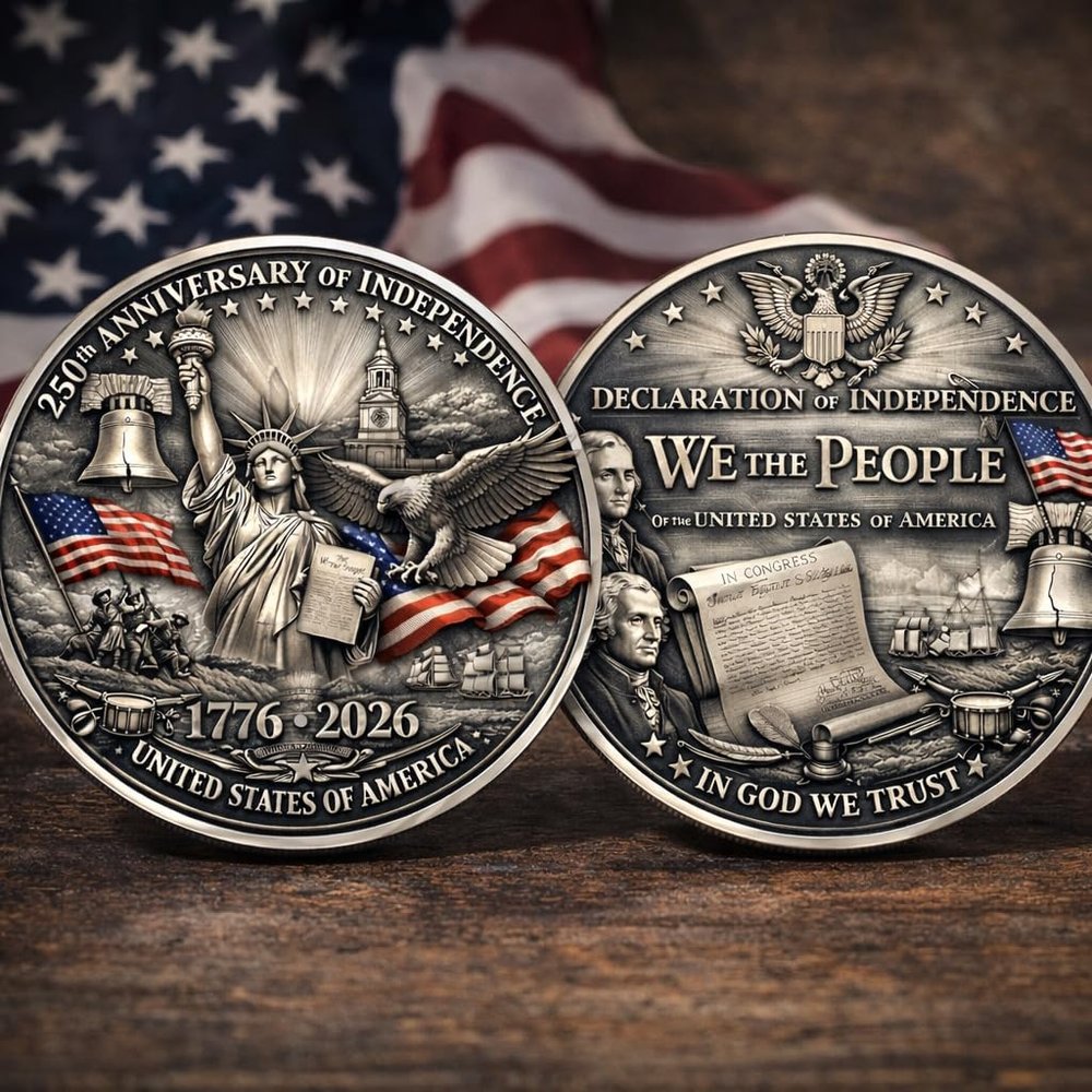 250th Anniversary of American Independence Commemorative Coin 17762026 Patriotic Collectible Medal, We The People Design (1 Side (Front))