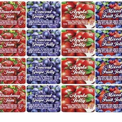 Jelly Assorted & Jam Cups Single-Serve Apple, Grape, Strawberry & Mixed Fruit Individual Breakfast Spreads for Restaurants, Cafeterias, Travel & Home Use -4 FLAVOR- 25-Pack
