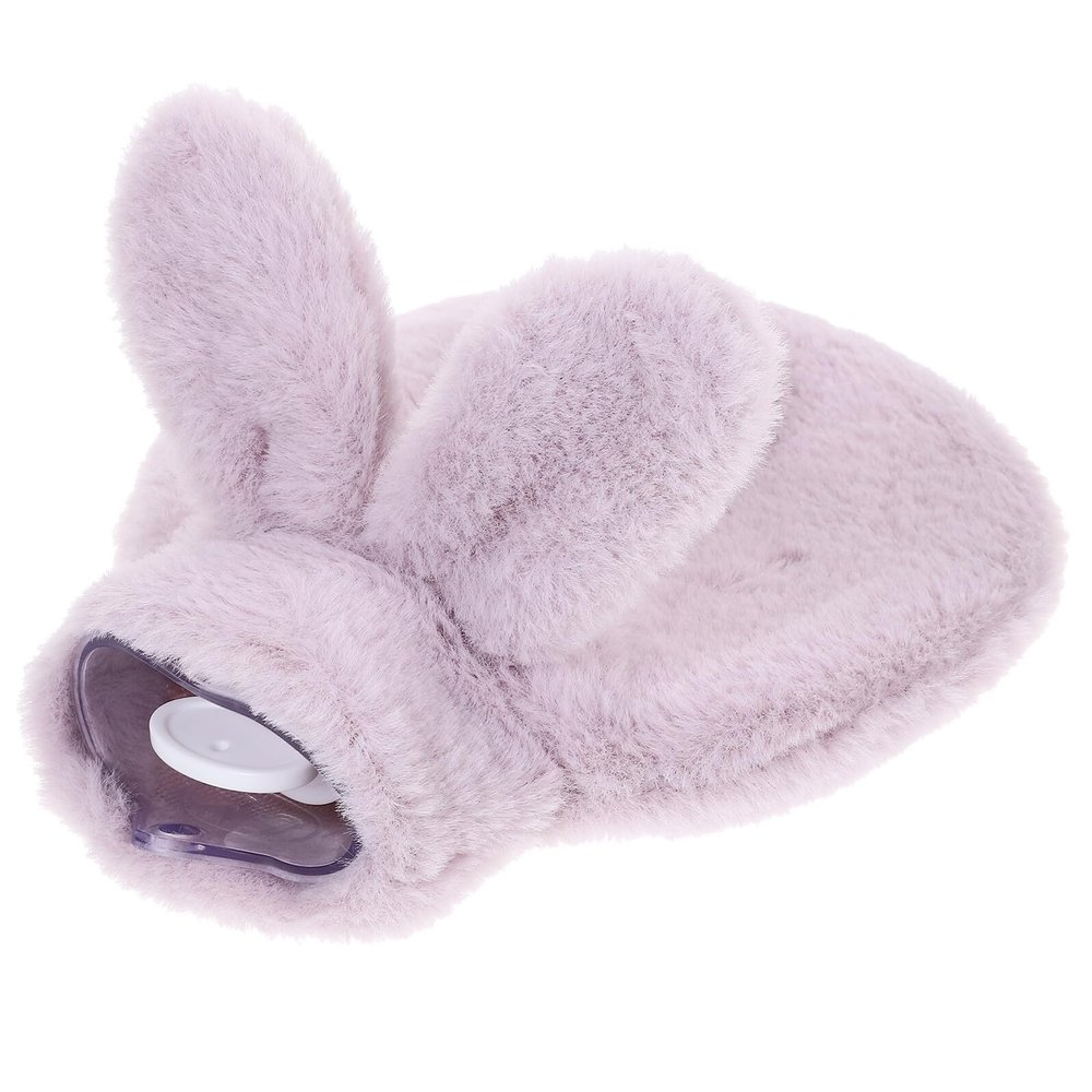 Hemobllo Portable Hot Water Bottle with Plush Rabbit Cover, PVC Explosion-Proof Water Pouch for Menstrual Relief, Comfortable Hand Warmer for Outdoor and Winter Use, Round Purple