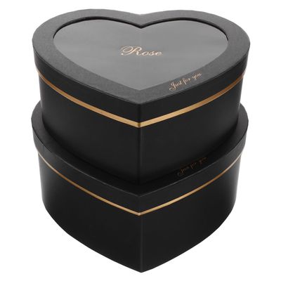 LALADEFIEE Heart Shaped Paper Flower Boxes Set of 2 Black Nesting Boxes with Lids for Valentines Day Floral Arrangements Bridesmaid Proposal Perfume Packaging