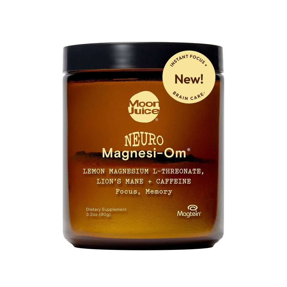 Moon Juice Neuro Magnesi-Om - Brain Support Supplement with Magnesium L-Threonate, Lions Mane, L-Theanine & Caffeine - Magnesium Powder for Focus & Memory - Lemon, 3.2 oz, 30 Servings