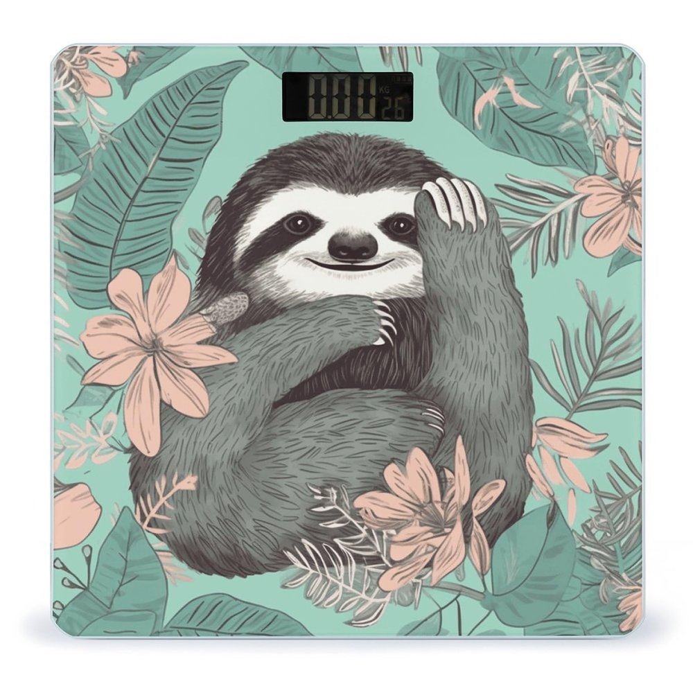 Animal Sloth Mint Green Digital Bathroom Scale for Body Weight Weighing Scale with Backlit LCD Display High Precision Measurements & Measures Weight Up to 180kg