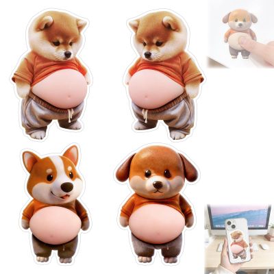 4 Pcs 3D Shiba Inu Dog Belly Stickers, Super Soft Silicone Anti-Collision Stickers, Cute Squishy Dog Belly Sticker as Car Door Protector, Table Edge Protector & Cute Decor Sticker for Home and Car