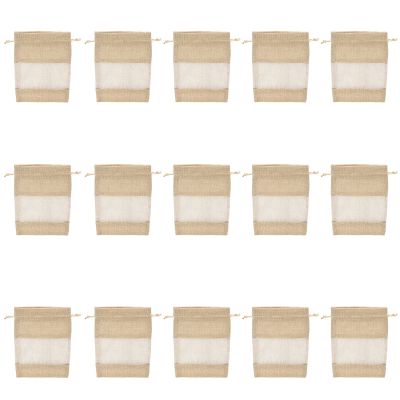 DIRBAK Muslin Drawstring Storage Bags Natural Breathable Transparent Reusable DIY Customizable Gift Pouches for Tea Nuts Kitchen Storage 15 Pack Polyester Fabric