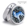Blue Wolf Print Small Pill Case Round Weekly Pills Organizer with Mirror 3 Compartments Portable Travel Daily Pills Container Cute Pill Box for Fish Oil Supplement view 2