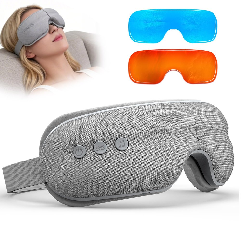 Eye Massager with Heat and Cooling, 5 Massage Modes for Eye Dry Fatigure and Migraines Relief, Lightweight Foldable for Office Home Travel Stress Relief, Mothers Day Birthday Gift for Mom Women (Grey)