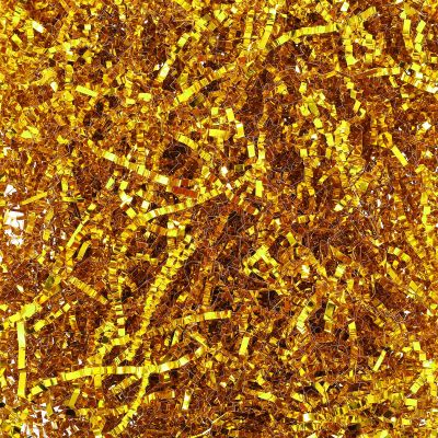 Bremorou 100 Grams Crinkle Paper Filler Gold Easter Grass Basket Gold Crinkle Cut Paper Shred Filler for Gift Box Basket Filling Shreds Metallic Gift Wrapping Fillers, Iridescent Papers Shreds