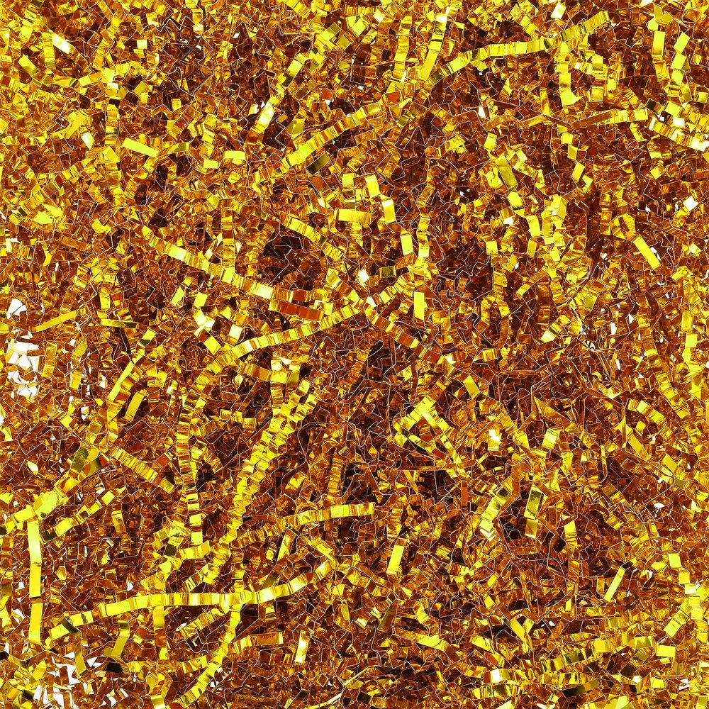 Bremorou 100 Grams Crinkle Paper Filler Gold Easter Grass Basket Gold Crinkle Cut Paper Shred Filler for Gift Box Basket Filling Shreds Metallic Gift Wrapping Fillers, Iridescent Papers Shreds