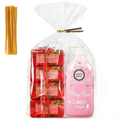 50Pcs Flat Bottom Cellophane Bags - 10 x 14 x 3.2 Inches Bottom Gusset Cellophane Bags with Twist Ties - Durable Plastic Clear Gift Bags for Candy Treat Goodies Mug Party Favors and Gift Wrapping