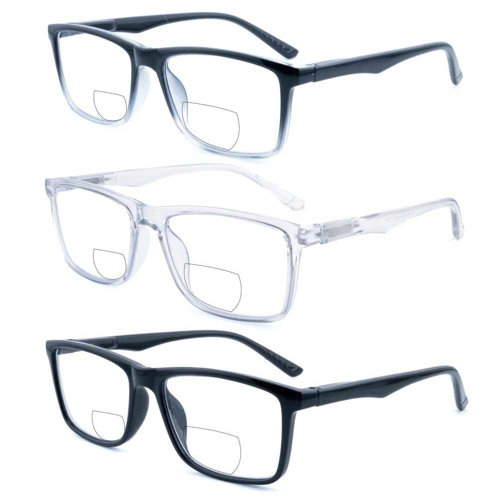 Ryegis Bifocal Reading Glasses,Classic Square Men Readers,Lightweight Cheaters Glasses Comfortable Spring Hinges 5.0