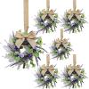 6 Pcs Small Lavender Hanging Wreaths for Cabinets with Violet Hydrangea Flowers and Eucalyptus Leaves Spring Summer Mini Candle Ring Wreath for Home Kitchen Front Door Window Porch Wall Wedding Decor view 1