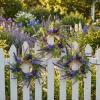 6 Pcs Small Lavender Hanging Wreaths for Cabinets with Violet Hydrangea Flowers and Eucalyptus Leaves Spring Summer Mini Candle Ring Wreath for Home Kitchen Front Door Window Porch Wall Wedding Decor view 2