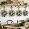 6 Pcs Small Lavender Hanging Wreaths for Cabinets with Violet Hydrangea Flowers and Eucalyptus Leaves Spring Summer Mini Candle Ring Wreath for Home Kitchen Front Door Window Porch Wall Wedding Decor view 3