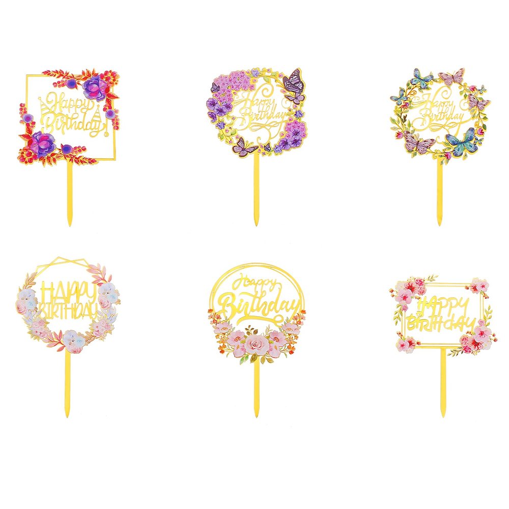 ZZHXSM 6PCS Acrylic Birthday Cake Decorations Cupcake Toppers Suitable for Party/Anniversary/Wedding Pastries Decorations