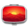 Red Sunrise Pill Case,2 Compartment Small Pill Box Metal Portable Medicine Box Mini Medication Organizer Storage Travel Organizer for Pocket Purse view 1